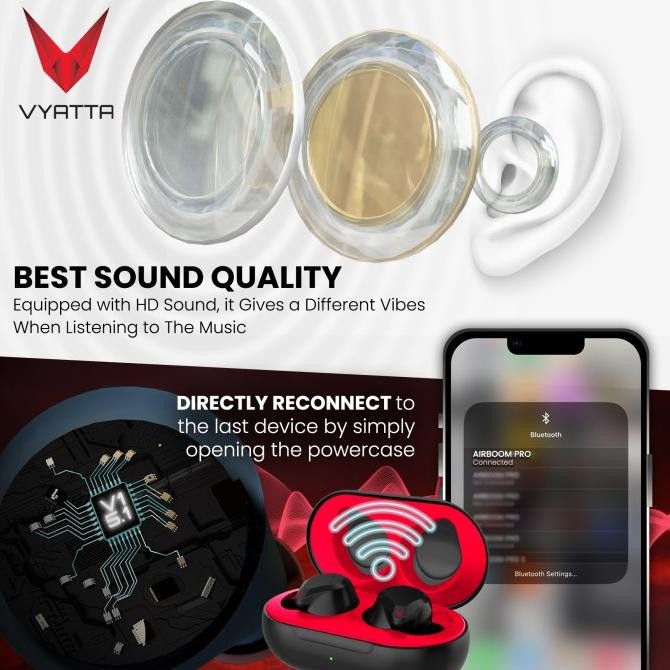 Vyatta Airboom Pro New Tws Bluetooth Headset / Earphone , Long Battery