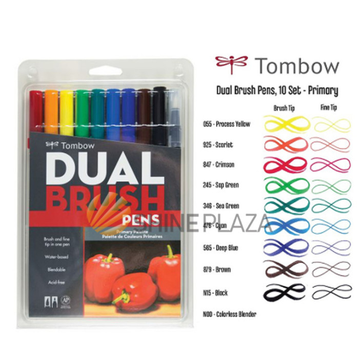 

TOMBOW DUAL BRUSH PEN SET 10 ART MARKER PRIMARY PALETTE COLORS