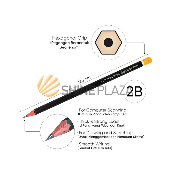 

[PACK] PENSIL KOMPUTER GAMBAR KAYU 2B JOYKO P-91 1 PAK ISI 12 DRAWING PENCIL MURAH