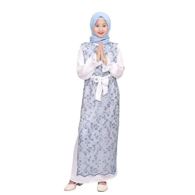 Gamis dress putih pakaian muslim anak perempuan kombinasi tile