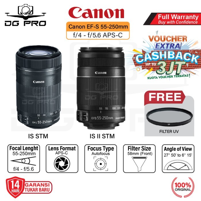 TERBARU CANON EF-S 55-250MM IS STM BONUS FILTER UV - LENSA TELE CANON