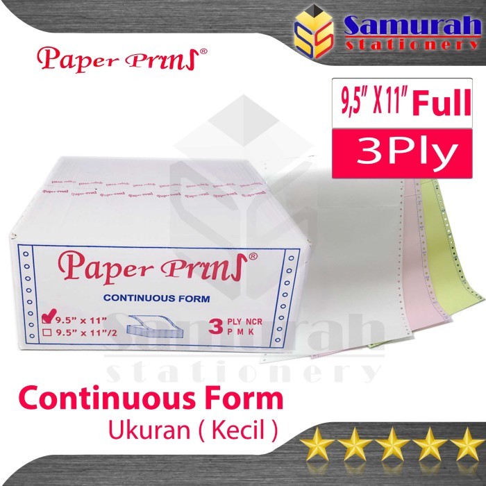 

Ready Kertas Continuous Form Paper Prins 9,5 x 11 full Atau Bagi 2 / K 3 Ply