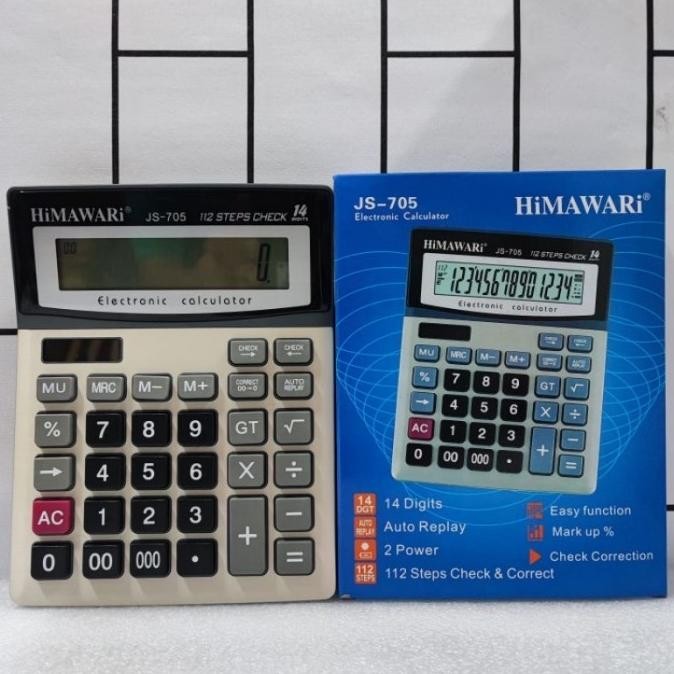 

fth- Kalkulator Calculator 14Digit 2Power Big Display HIMAWARI JS-705 JS705 Terlaris