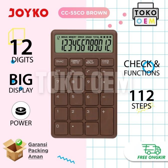 

By05 JOYKO CC-55CO CALCULATOR 12 DIGITS CHECK CORRECT BIG DISPLAY ANTI SLIP Hemat