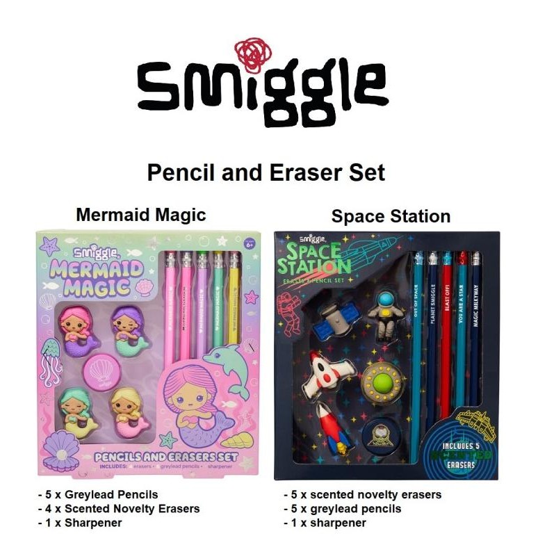 

Smiggle Pencil-Eraser-Sharpener Gift Pack Set Pensil Penghapus Rautan LFS