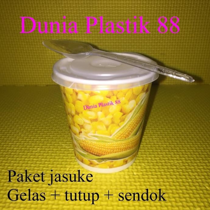 Promo @50Set Paket Jasuke Gelas Kertas Paper Cup 6,5Oz+ Tutup +Sendok Jagung