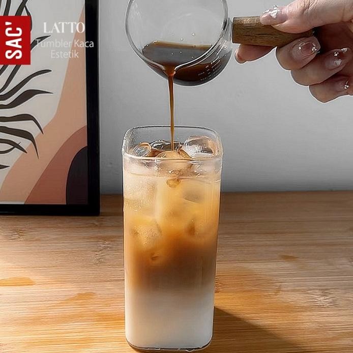 Promomax Latto Gelas Kaca Aesthetic Gelas Kotak Minum Kopi Susu Jus Estetik Bening Transparan Transp