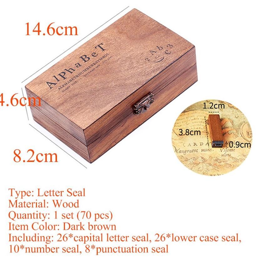 

Stempel & Bak Stempel isi 70Pcs Stempel Cap Kayu Karet Bentuk Angka / Huruf Alfabet Multifungsi dengan Kotak Penyimpanan