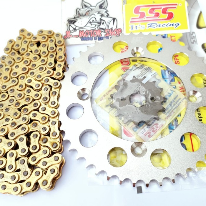 Menarik Gear Set Sss 428H Rantai Gold Klx150 -Dtracker 150