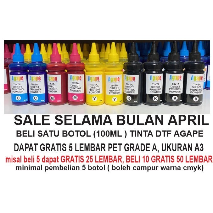 

Terlaris TINTA DTF SALE MURAHH BELI 1 GRATIS PET 5 LEMBAR UK A3 SALE