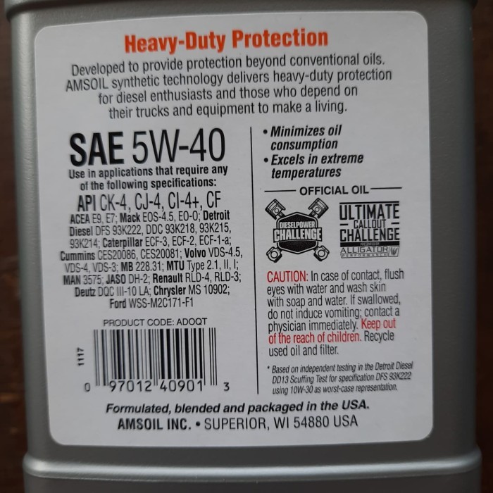 AMSOIL 5W40 DIESEL API CK-4