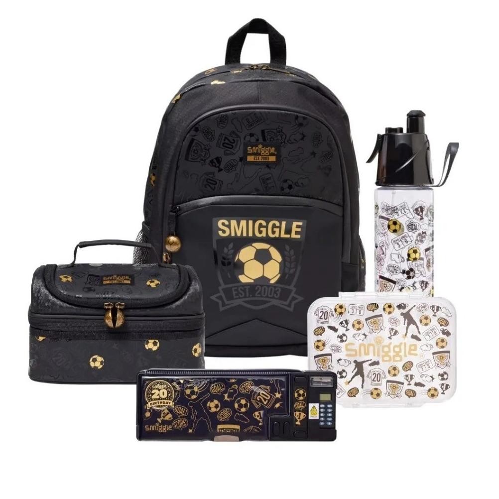 gh-56 ( TERMURAH ) Tas Smiggle Soccer Gold Set Backpack Lunchbox Bottle TAS RANSEL SD COWOK SMIGGLE 