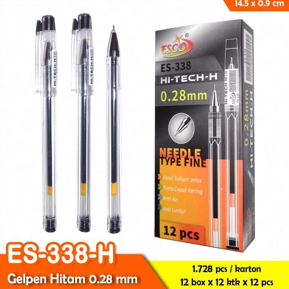 

dgf-4 1 Pak (12) Pen hi Tech 0.28mm / Pen gel Hitech Esco Hitam / Pulpen / Bisa Cod Murah