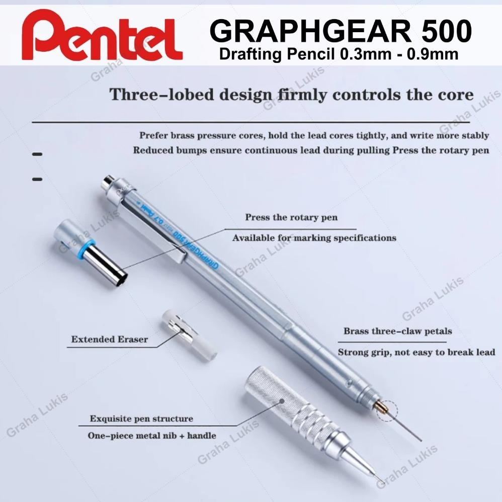 

GTU-712 Pentel Graph Gear 500 Drafting Pencil 0.3 /0.5 / 0.7 / 0.9 mm Sale