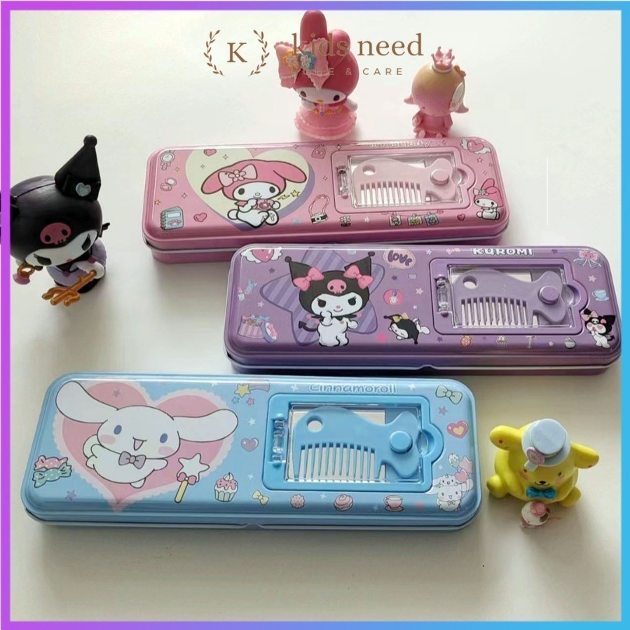 

GOZ KOTAK PENSIL KALENG 2 N / PENCIL CASE CERMIN + SISIR KUROMI SET TEMPAT PENSIL KALENG SISIR KACA