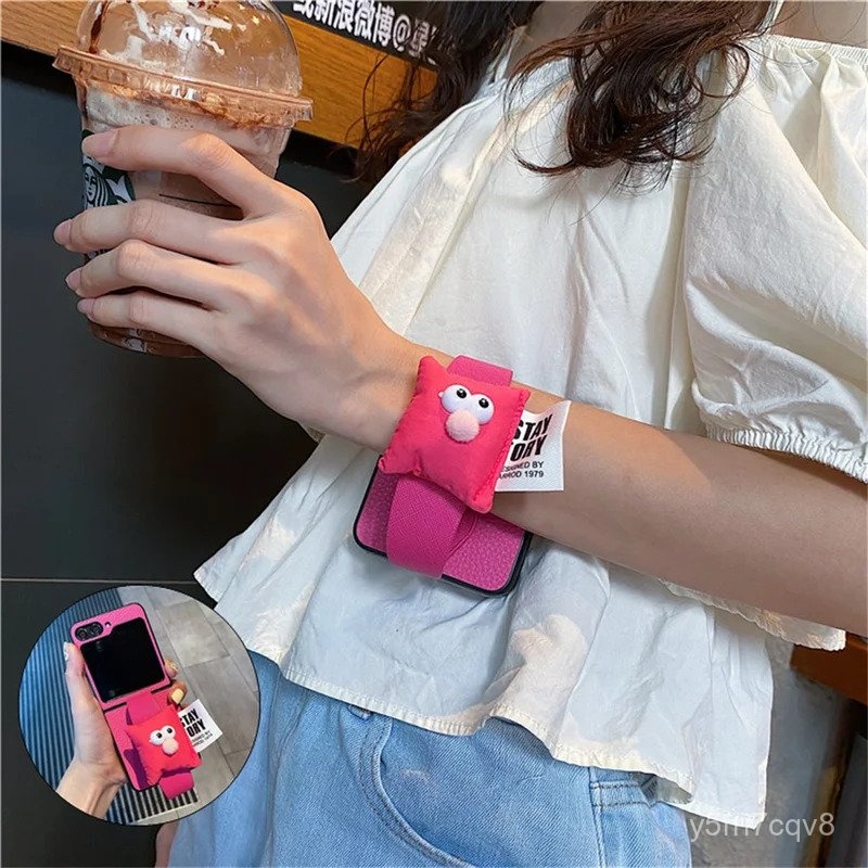 Cute Korean Cartoon Pillow Bow Wrist Strap Holder Lichee Pattern Case for Galaxy Z Flip 6 5G Z Flip5