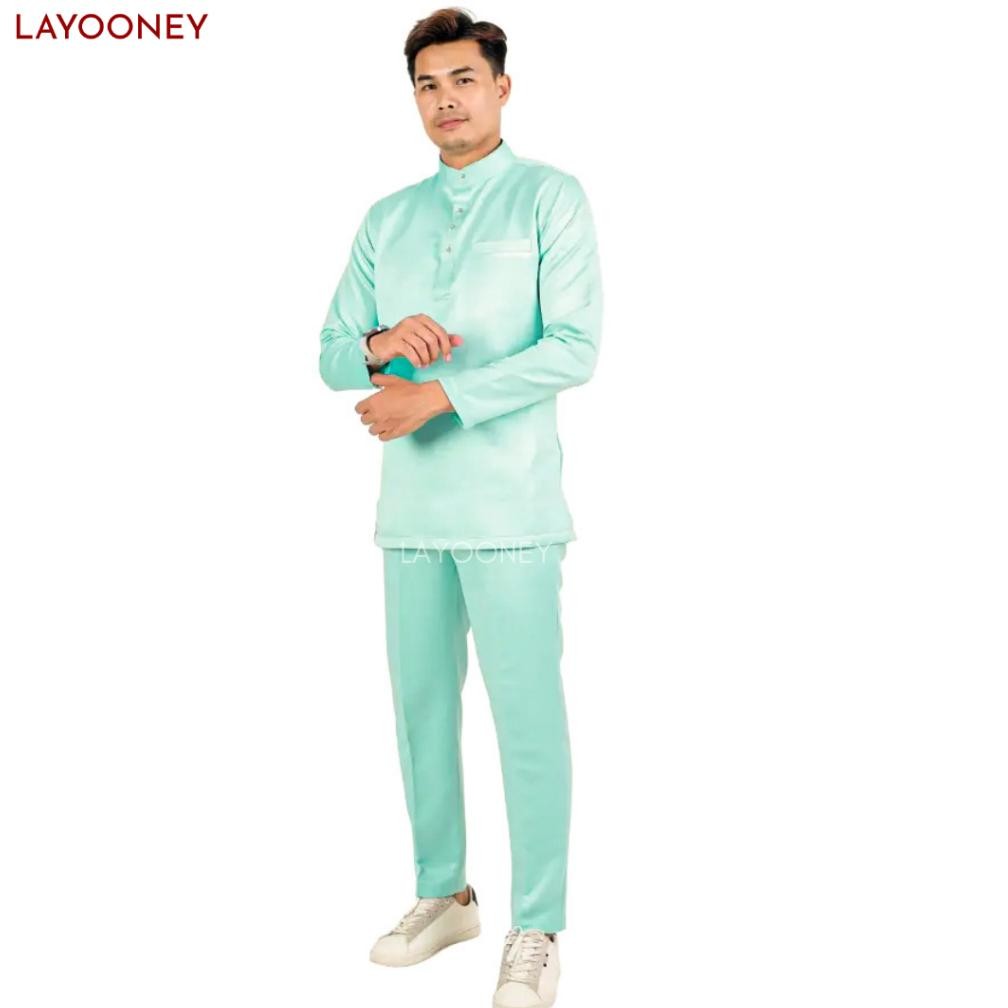 gf-5 Layooney Baju Teluk Belanga Pria Melayu Kurung Setelan Pakaian Adat Malaysia Cekak Musang Koko 