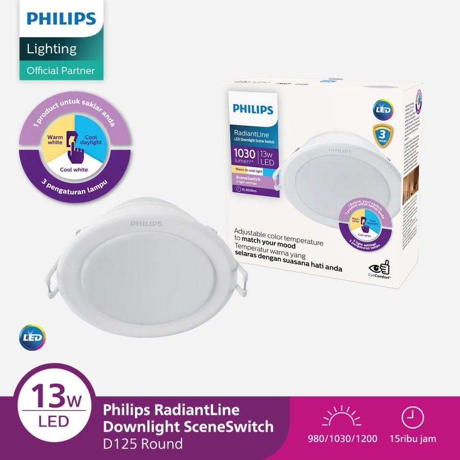 Philips Lampu Downlight 3 Warna Radiantline Scene Switch 13W D125