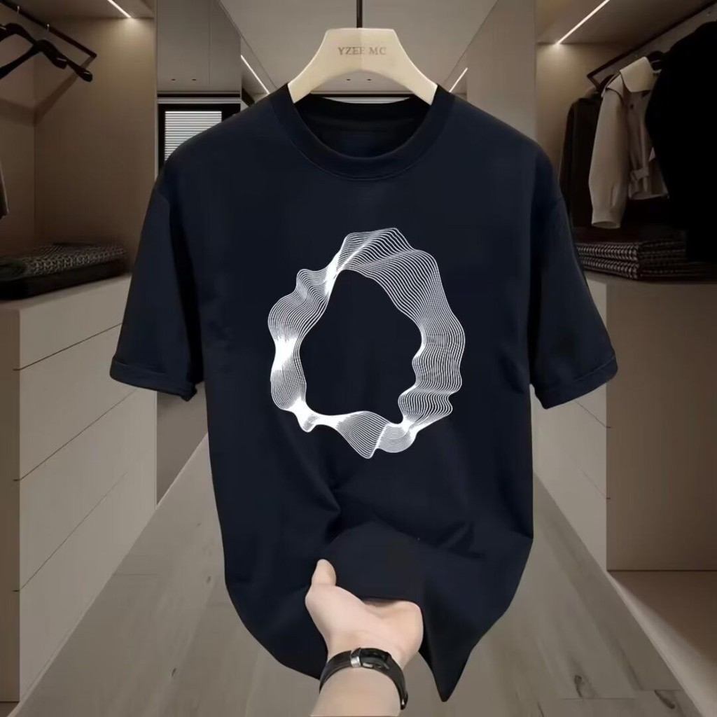 Kaos lengan pendek katun pria baru 2024 Atasan leher bulat pria Motif Sederhana tren Kasual Putih Pa