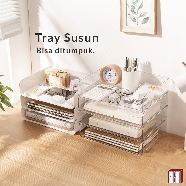 

SALE Susun Tray File Dokumen Susun / Rak Kertas Organizer Document Paper Meja Kantor Putih Transparant Ow42