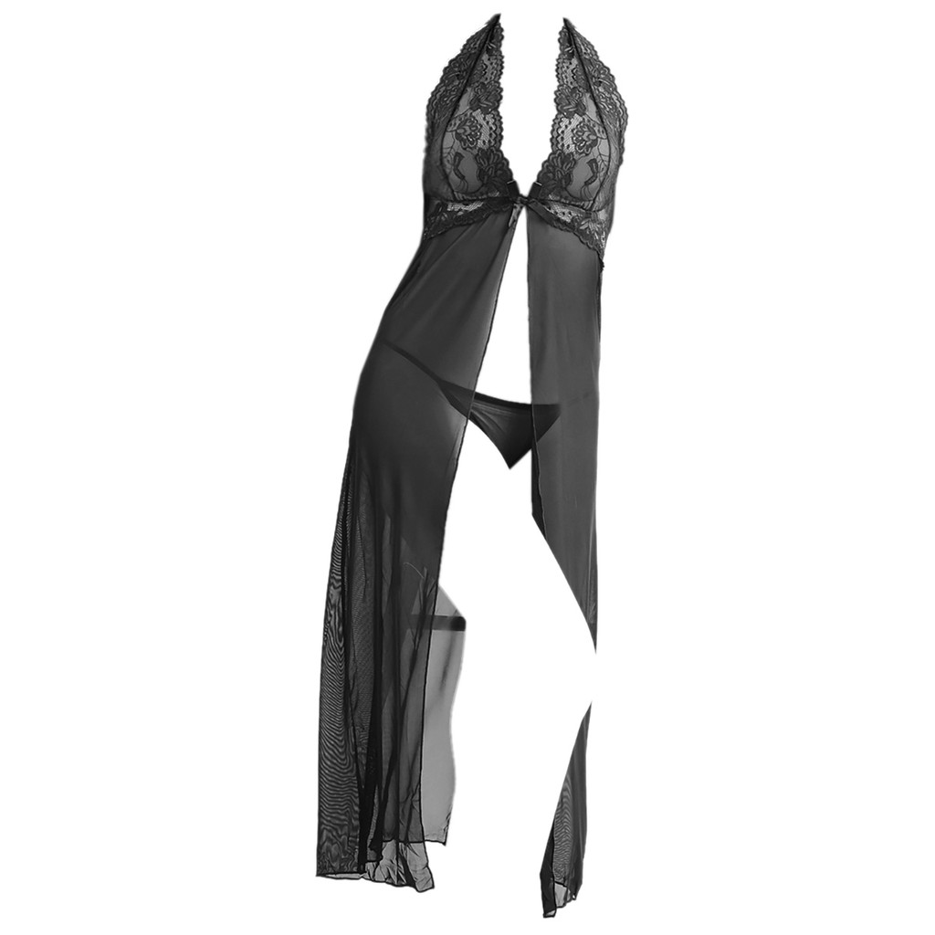 L0225 Baju Tidur Daster Panjang Seksi Gaun Maxi Dress Halter Hitam Transparan
