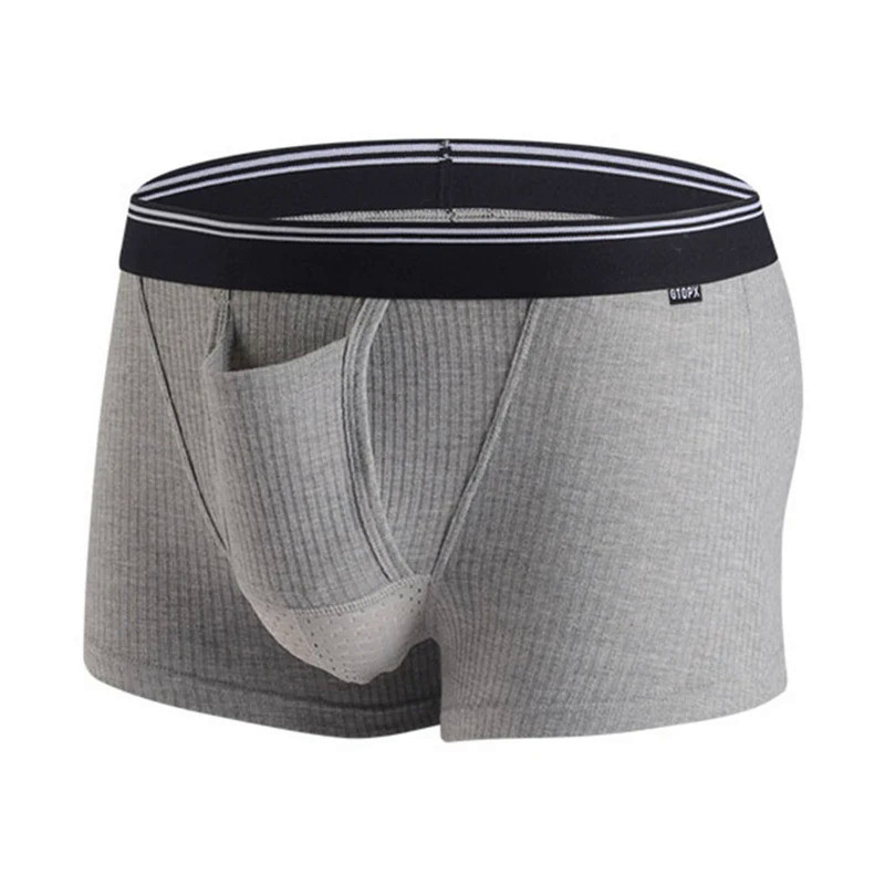 Men's Cotton Boxer Briefs Sexy Breathable Underwear with U-Convex Bag