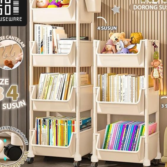 Hugo Rak Dapur Dorong Rak Buku Plastik Serbaguna Rak Troli Toilet