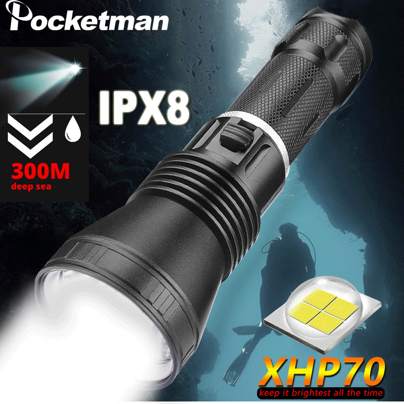 XHP70.2 Senter Selam Scuba LED Paling Kuat 200M Bawah Air 5000MAh 26650 Senter 7000LM Tahan Air XHP5