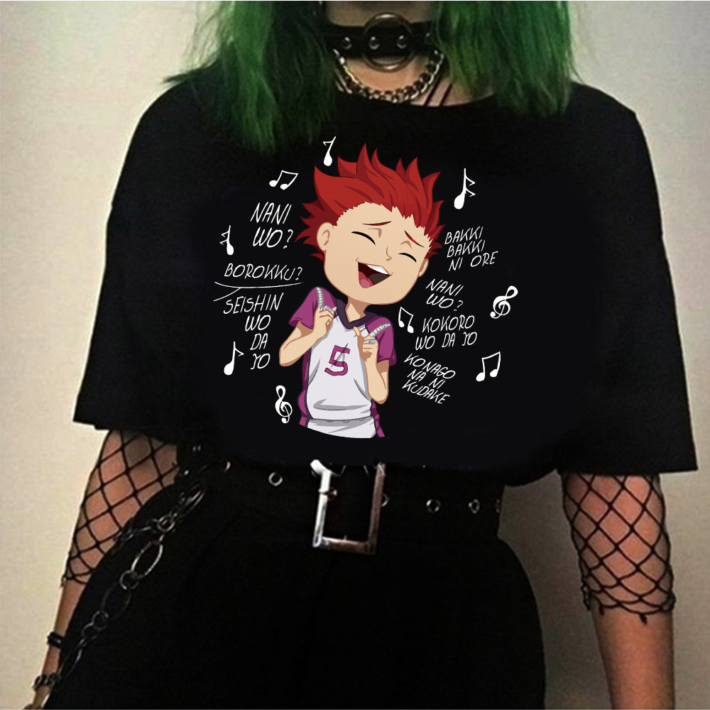 Harajuku Haikyuu Satori Tendou Kaus Anime Manga Pria Kaus Lengan Pendek Bola Voli Kaus Lengan Pendek