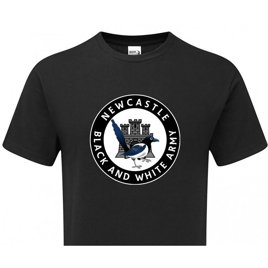 Kaos Lambang Besar Newcastle Mens Fanmade Tentara Hitam Dan Putih