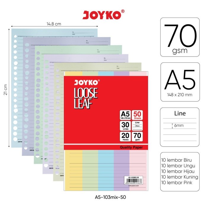 

Amberela - Loose Leaf Kertas Binder Isi A5 B5 50 Mix Color