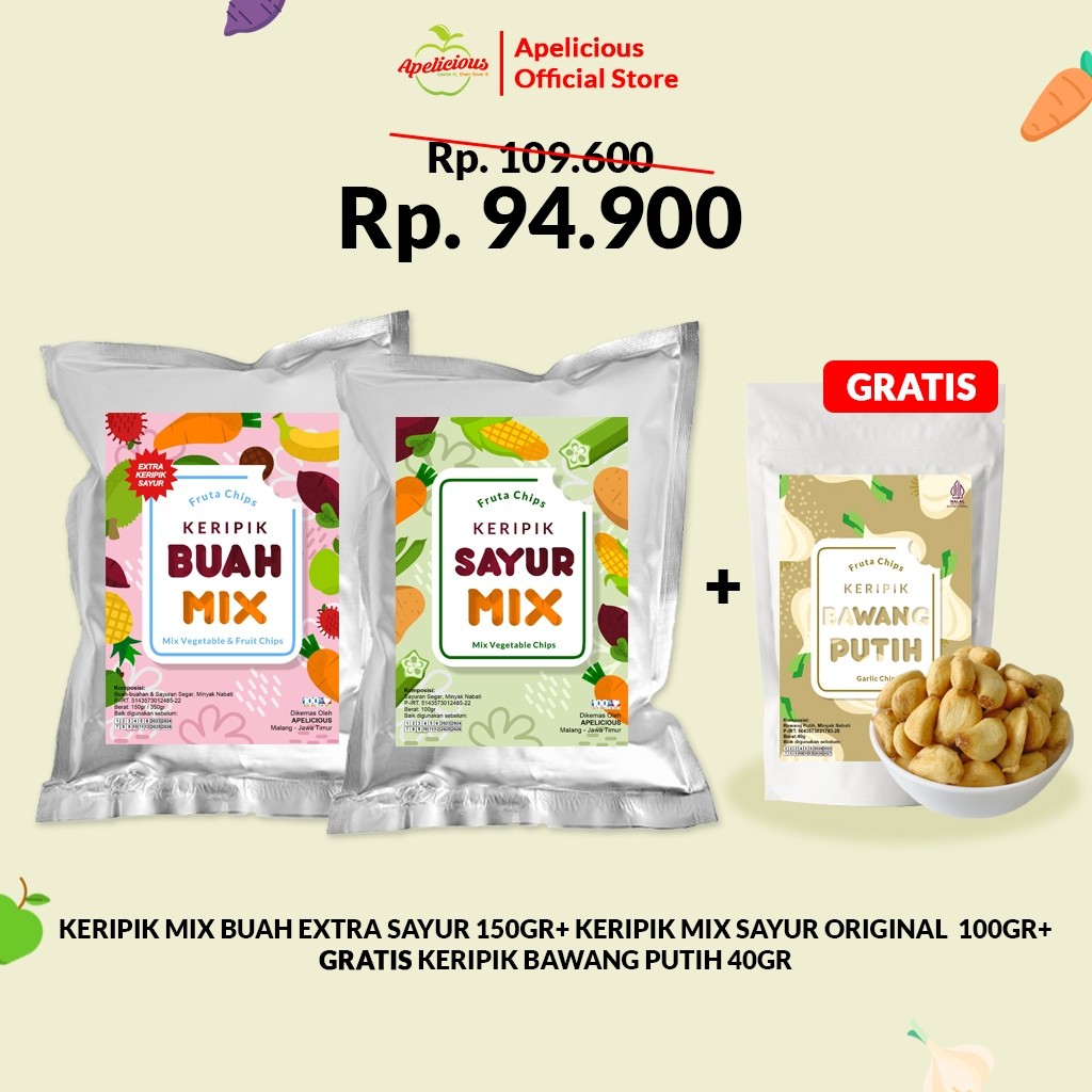 

APELICIOUS [GRATIS KERIPIK BAWANG PUTIH] X KERIPIK SAYUR + X KERIPIK BUAH TROPIS