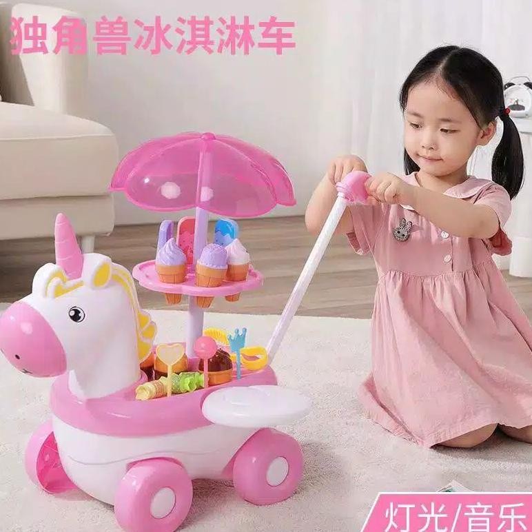 Mainan anak troli es krim kudaponi dinosaurus mainan ice cream kudaponi es krim dorong mainan eskrim