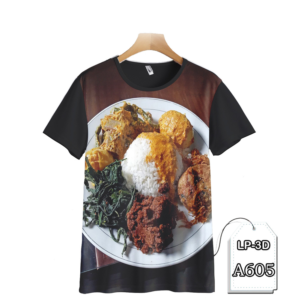 Baju Lucu Nasi Padang Kaos Dewasa Printing 3D Fashion