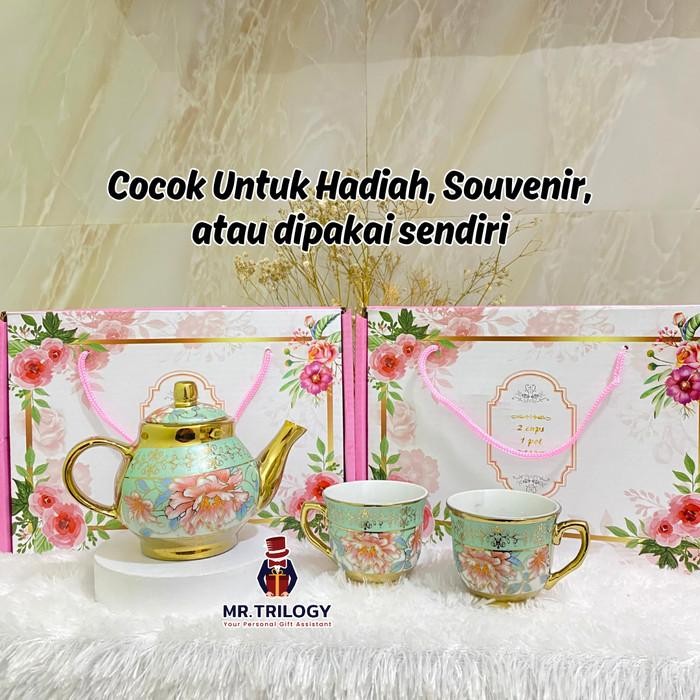 Hampers Set Cangkir Teh Teko Tea Pot Eropa Keramik Souvenir Mug Gelas