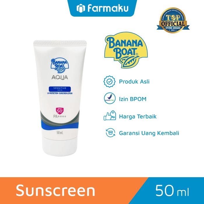 Banana Boat Sunscreen Lotion Sensitive Skin Aqua SPF50+ Tube 50 ml