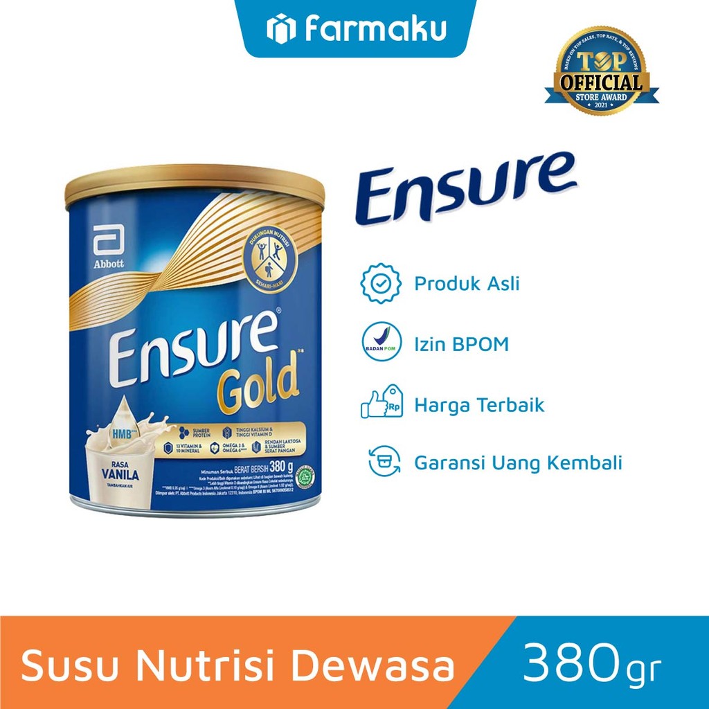 

Ensure Gold Vanila - Nutrisi Dewasa Rendah Laktosa - 380 gr