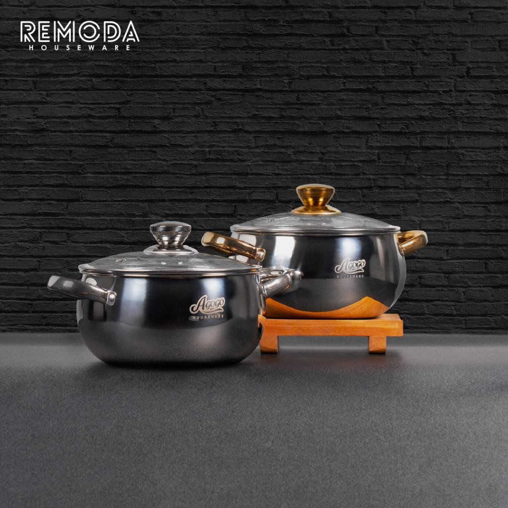 Agogo Soup Pot Panci Sup Ukuran 20-24cm Stainless Steel Silver & Gold
