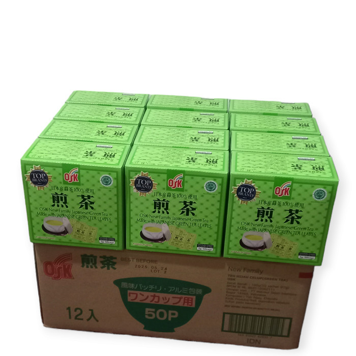 

1 Karton Isi 12 Box OSK Japanese Green Tea 2gr x 50 Sachet Teh Hijau