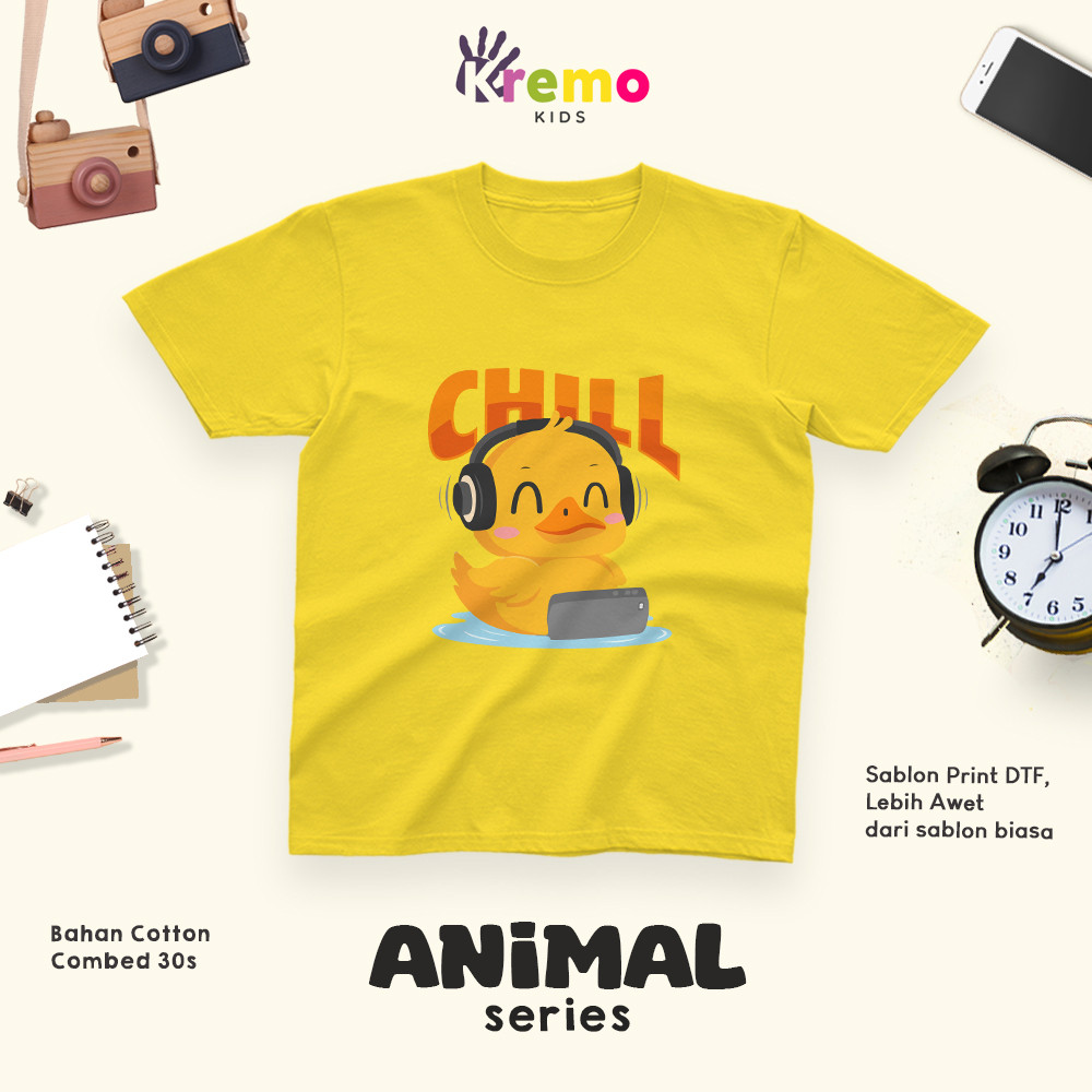 Baju Kaos Anak motif gambar ANAK BEBEK KUNING CHILL DUCK imut Lucu hewan pakaian fashion modern katu