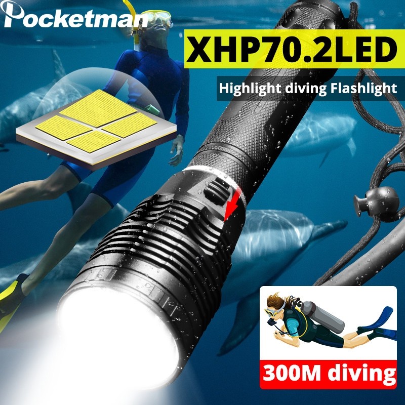 XHP70.2 Senter Selam IPX8 Lampu Selam Scuba Tahan Air Lampu XHP50 Kuat untuk Penyelam |6E66B4F2|