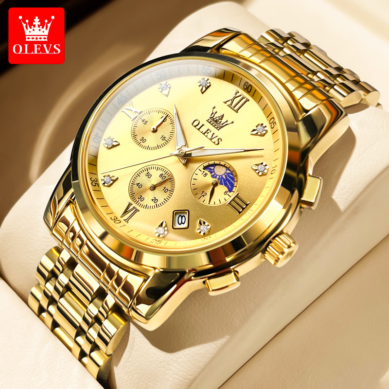 OLEVS Jam Tangan Asli untuk Pria Jam Tangan Kuarsa Pria Tahan Air Jam Tangan Kuarsa Pria Bisnis Baja