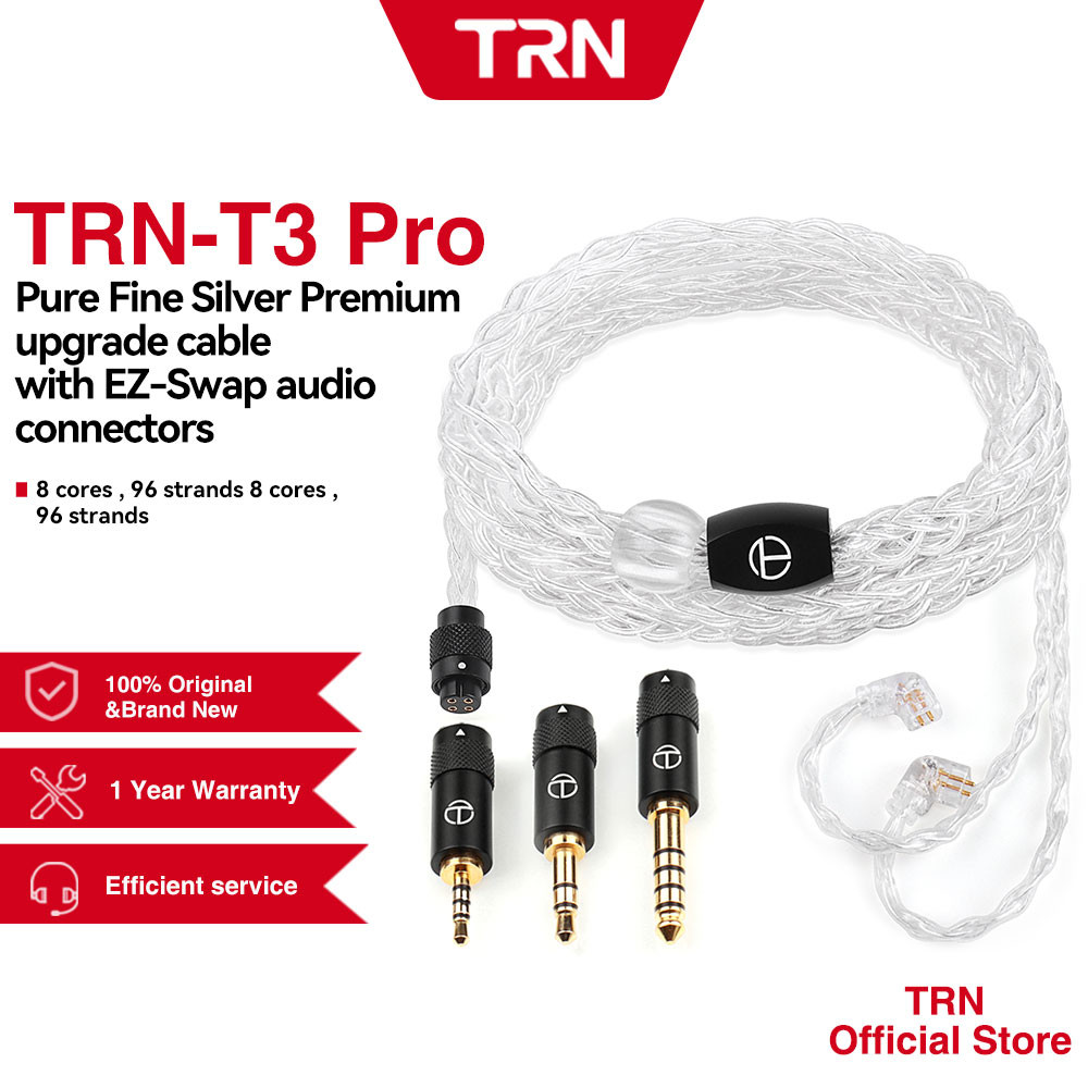TRN T3 PRO 8 Core Pure Silver Cable 2.5/3.5MM Dengan Konektor MMCX/2PIN Kabel Earphone yang Ditingka