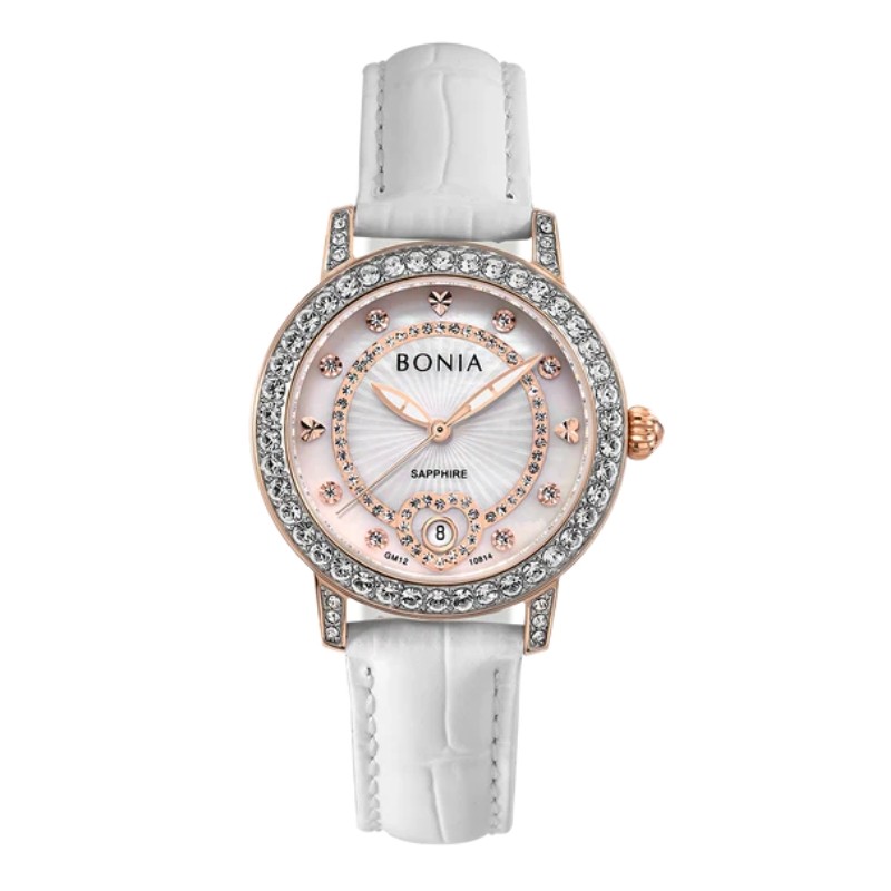 Jam Tangan Wanita Bonia Elegance White Dial Leather Strap Analog B10814-2557S Original