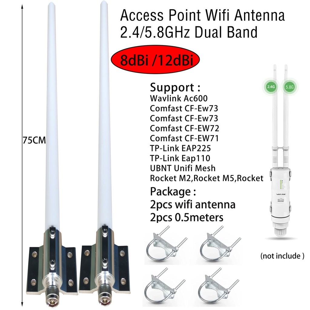 Antena AP Wifi Piso 2.4G/5.8G 8dBi /12dBi Dual Band Antena WiFi Perolehan Tinggi Omni-Directional 2.