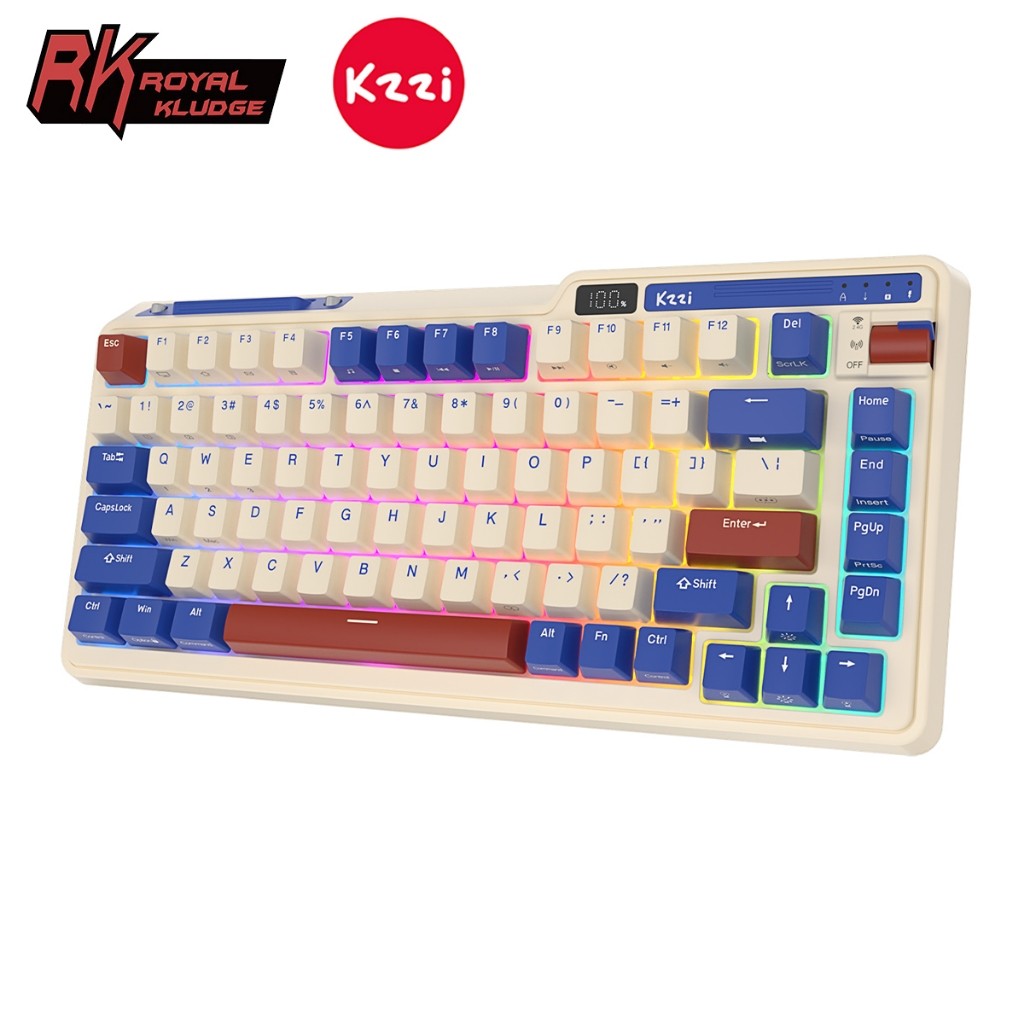 KZZI Kezhi K75 Pro Rhine Nirkabel Tiga Mode Keyboard Mekanis Gasket Gaming RGB Bubuk Emas Cepat Pera