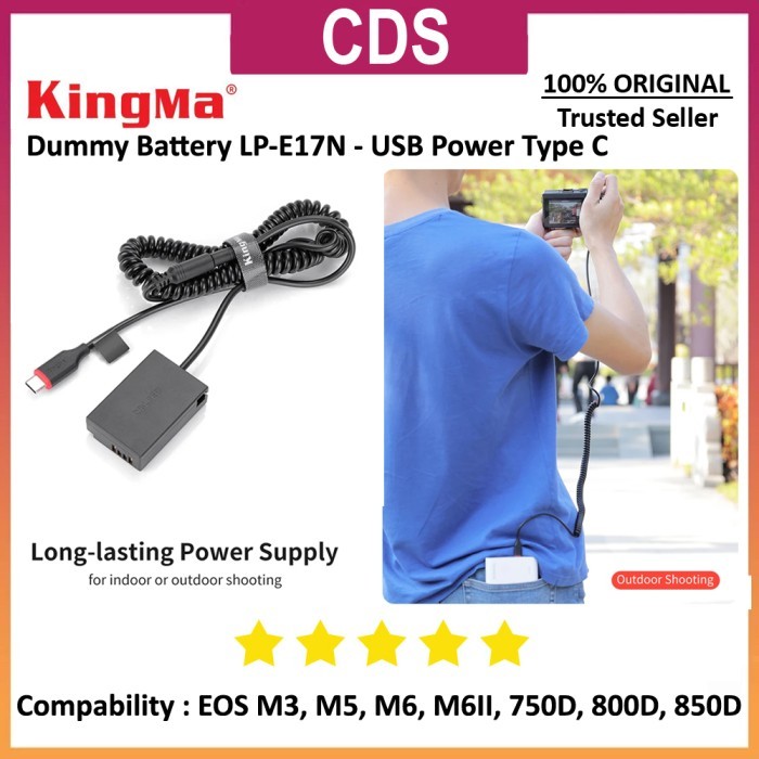 READY Kingma Dummy Battery to USB-C DR-E17N for Replace Canon Mirrrorless & DSLR battery LP-E17 -