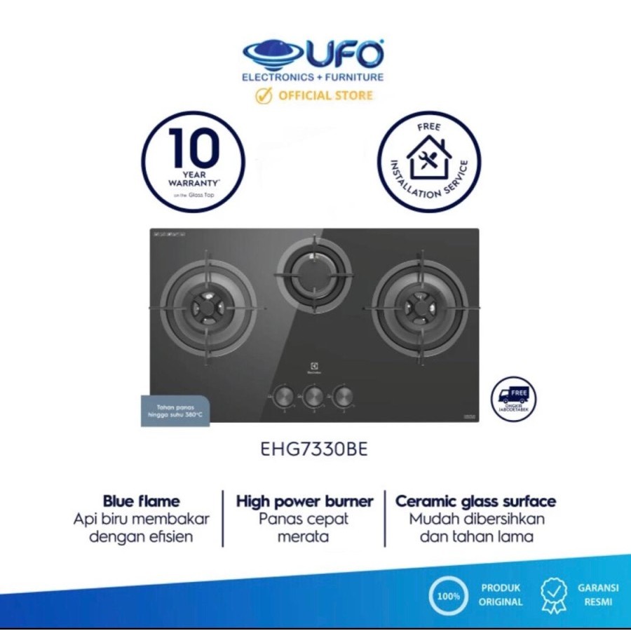 Electrolux Kompor EHG7330BE Gas Tanam 3 Tungku 70 Cm