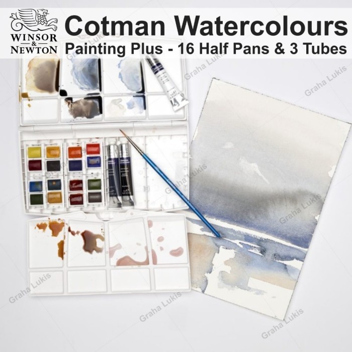 

promo! Cotman Watercolours Painting Plus 16 Half pans + 3 Tubes