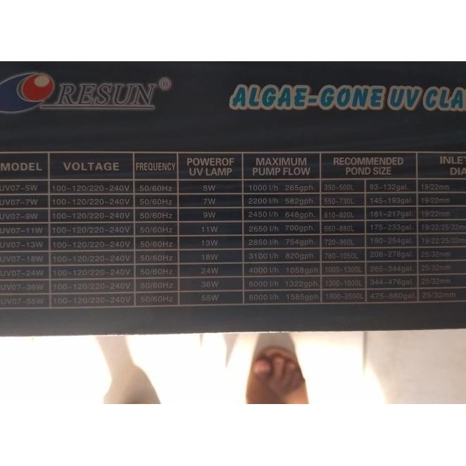 Aquarium Kolam Ikan Lampu Uv Resun Uv07 55 Watt Alga Gone Uv Clarifier